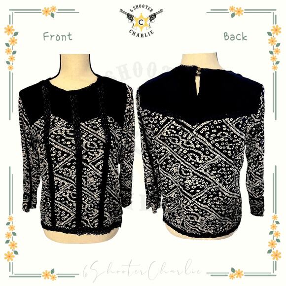 LUCKY BRAND Blouse Women's Medium Embroidered Pullover Geometric Shirt Top - Picture 1 of 5